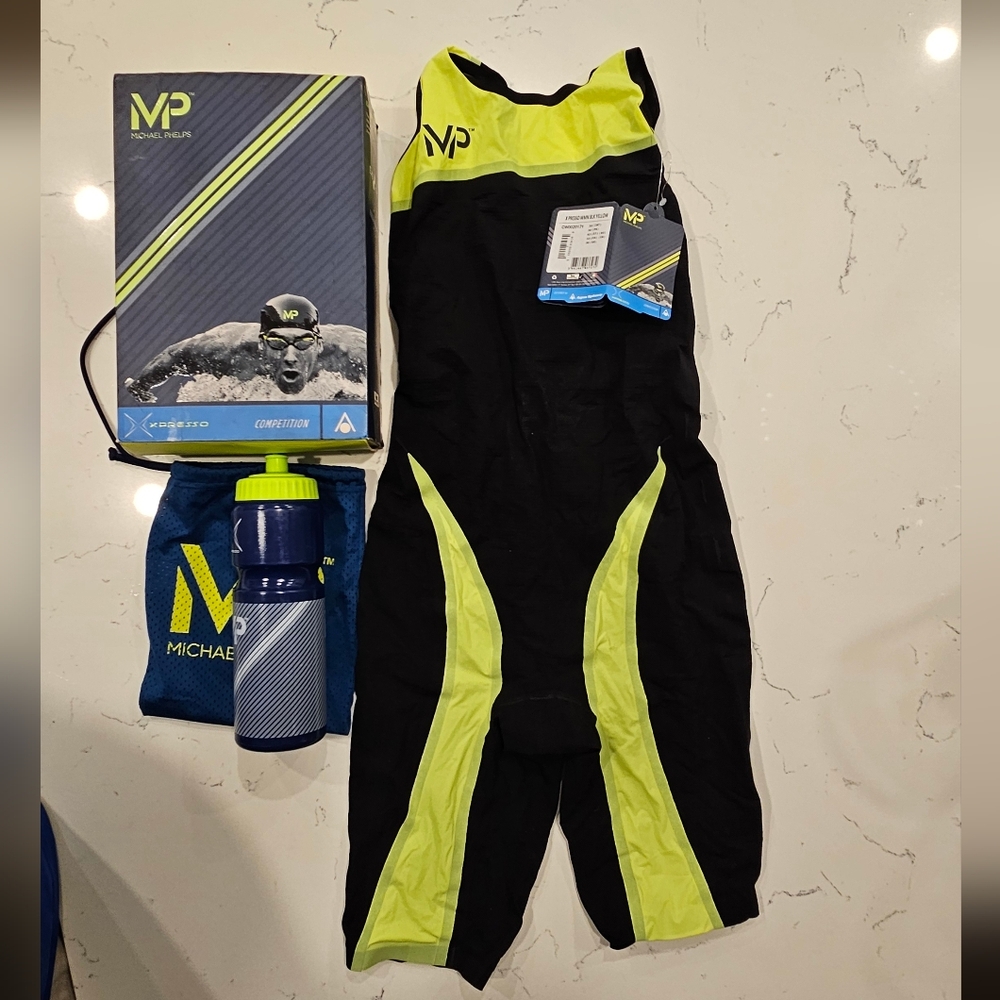 MICHAEL PHELPS Xpresso Competition Swimsuit Womens Blk/Ylw size 32 NIB $ 324